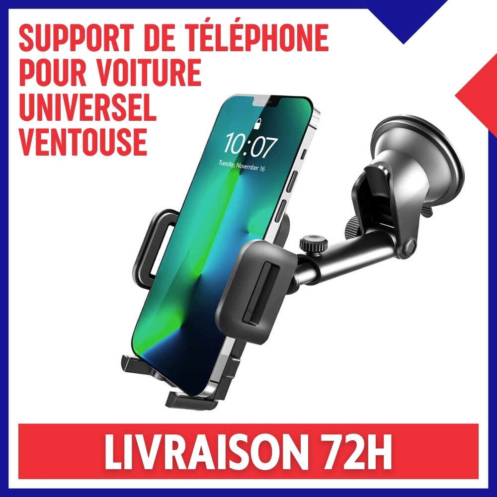 Support téléphone voiture ventouse orientable 360 pour tableau de bord en ABS noir