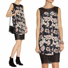 ELIZABETH AND JAMES Klaus Blue Floral Print Shift Silk Mesh Sleeveless Dress L  