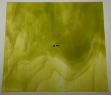 2026.30 CLEAR, SPRING GREEN OPAL STREAKY 4" x 4" BULLSEYE 3mm THICK GLASS 90 COE