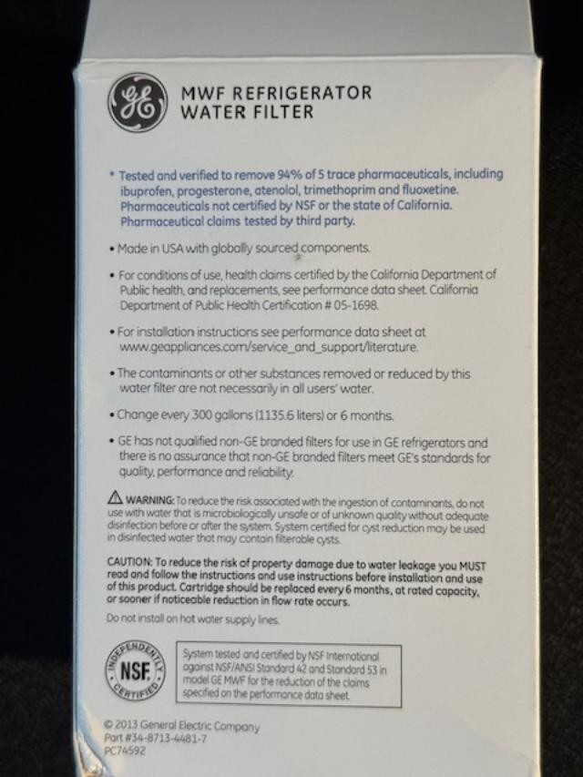 1 PACK GE MWF 469991 MWFP Smartwater Fridge Water Filter,US Stock,NEW