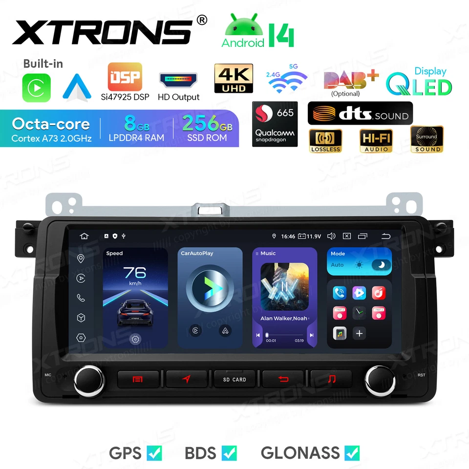 Radio estéreo GPS para automóvil 8,8" Android 14 Qualcomm 8 núcleos 8+256 GB para BMW E46 DTS DSP Foto 2 de 4