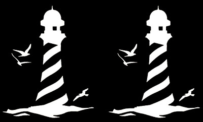 Lighthouse with Birds White Vinyl Decal Car Windows Laptop Notebook Tablet Mugs