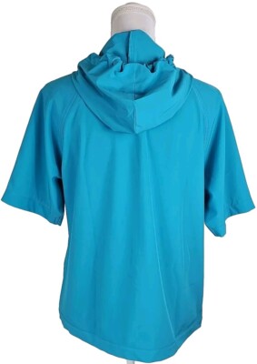 Additions by Chico's ~Size 1 (US M)~ Blue Hooded Short Sleeve Full