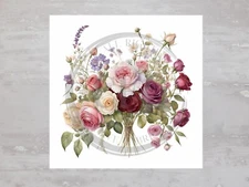 Romantic French Country Cottage Roses Fabric Panel Craft Sewing Quilt Block A649