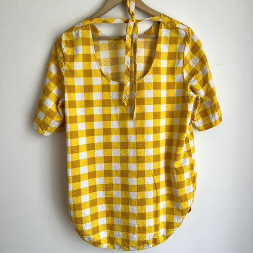 COS Women's Yellow Gingham Check Blouse Short Sleeve Scoop Back - EU 38 AU 10 - Picture 5 of 10