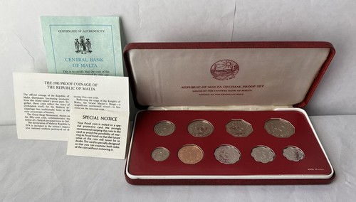 Republic of Malta 1981 Decimal Proof 9 Coin Set By Franklin Mint - Picture 2 of 16