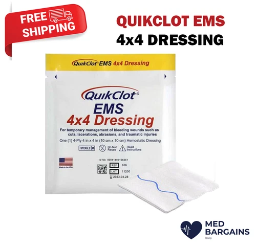 QuikClot EMS معقم 4x4 خلع الملابس المتاح