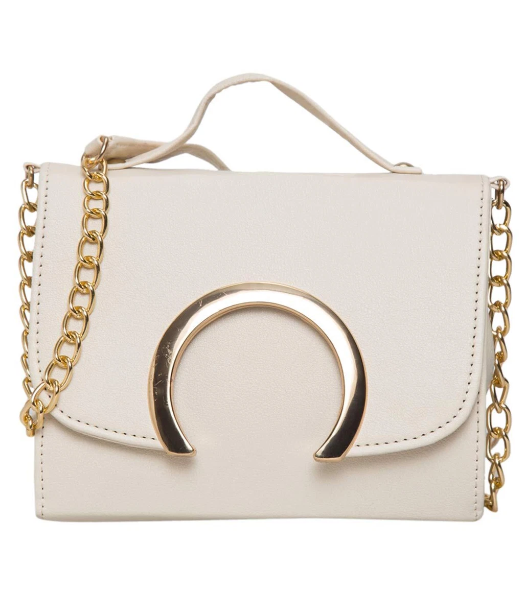 ADISA Women s Girls Party Sling Bag Off White Magnetic Button Polyurethane