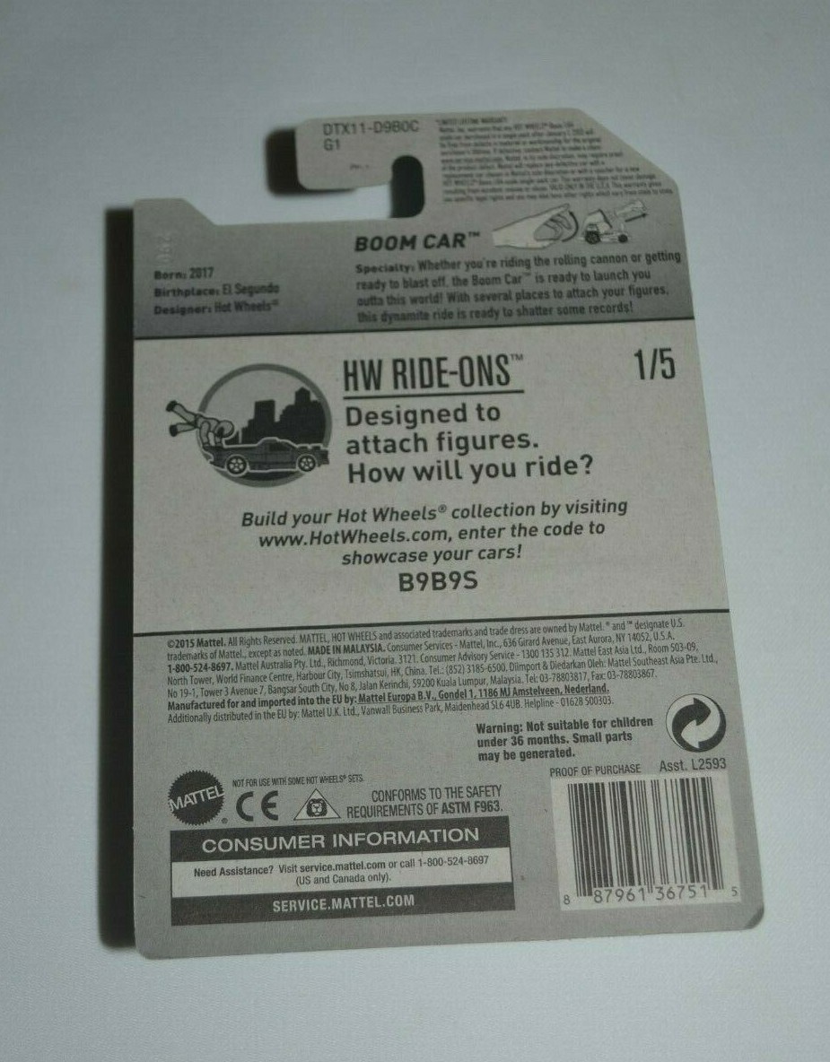 HOT WHEELS 2016 HW RIDE ONS 1/5 - BOOM CAR RED , WHITE AND BLUE BEST FOR TRACK