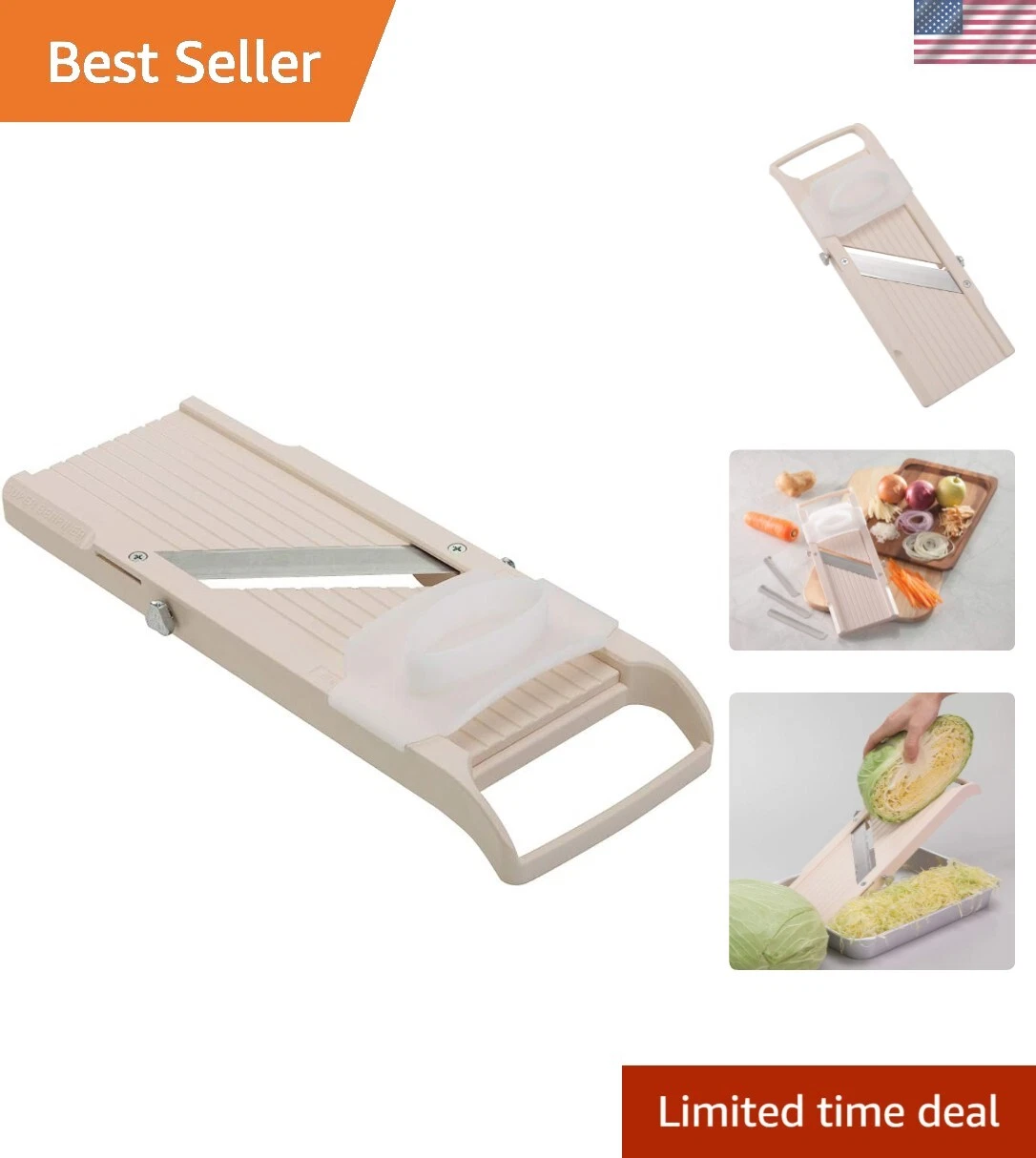 Super Standard Mandoline Slicer with 4 Japanese Stainless Steel Blades - Beige