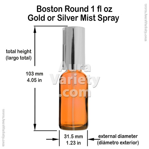 1 OZ 30ML AMBRA BOSTON BOTTIGLIE DI VETRO ROTONDE CON SPRUZZATORE ARGENTO 6 12 24 72 PZ - Foto 2 di 3