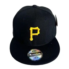 Mens Pittsburgh Pirates Baseball Cap Fitted Hat Flat Brim Multi Size Black NEW