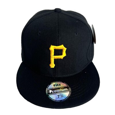 Mens Pittsburgh Pirates Baseball Cap Fitted Hat Flat Brim Multi Size Black NEW