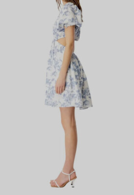 bardot eden mini dress $119 Bardot Women White Blue Floral Cutout Plunge V-Neck Eden Mini Dress  Size 12