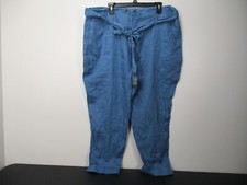 LRL Ralph Lauren Womens Dress Career Pants Blue Front Pockets Linen 18 Tie waist