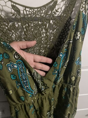 Apt 9 Dress Boho Style Embroidered Back Green Aqua Paisley Print Sleeveless  Sz M | eBay