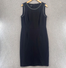 Talbots Dress Womens 8 Black Sheath Ponte Knit Faux Leather Trim PU Knee Stretch