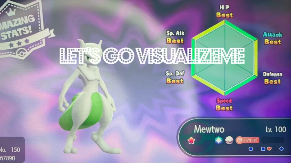 Pokemon Let's Go Shiny Mewtwo 6IV-AV Trained