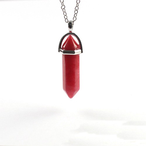 Natural Crystal Hexagonal Column Bullet Necklace Stone Pendant Jewelry Gift - Picture 37 of 42