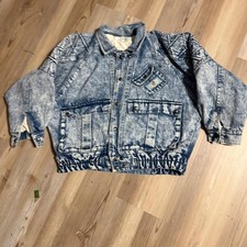 Vintage Glory Acid Wash Denim Jacket 80s Bomber Mario Patch Blue XS