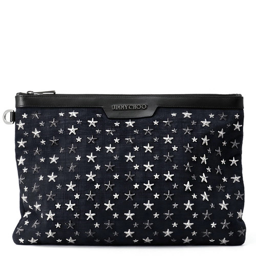 Jimmy Choo Clutch Bag Derek Star Studs Second Bag Denim Suede JIMMY CHOO Black