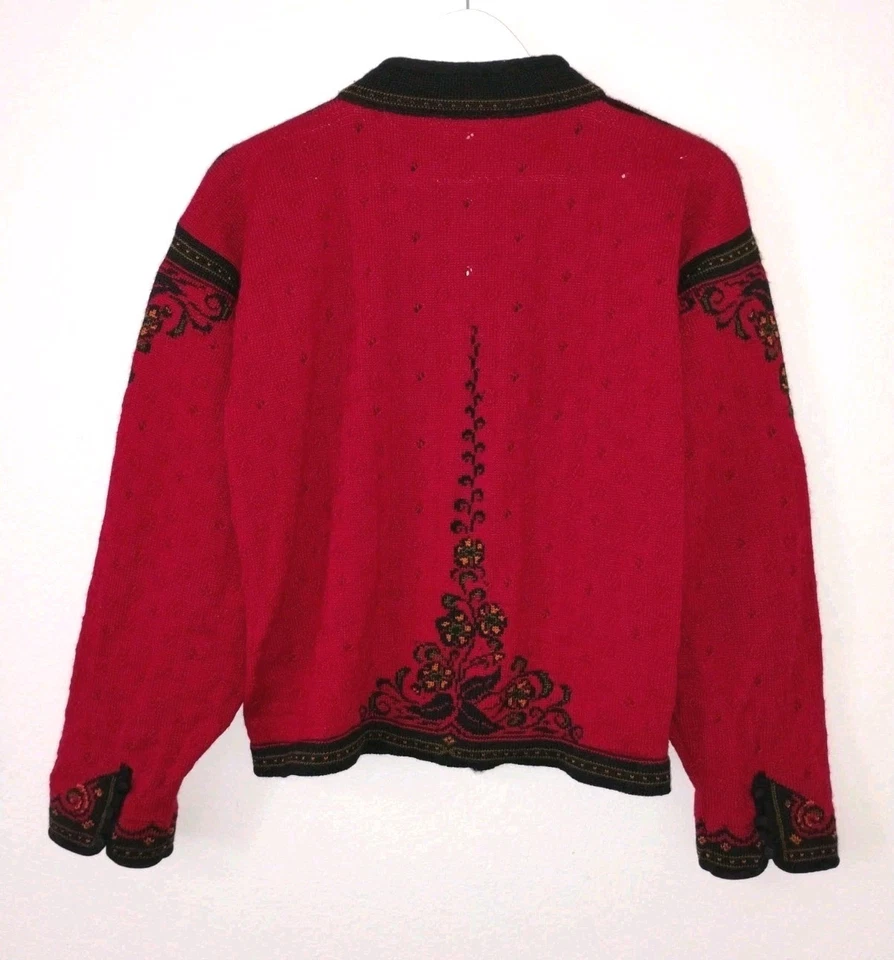 Cárdigan Suéter Chaqueta Dale of Norway Talla XL Rojo Lana Pointelle Folk Tejido Nórdico Foto 2 de 4