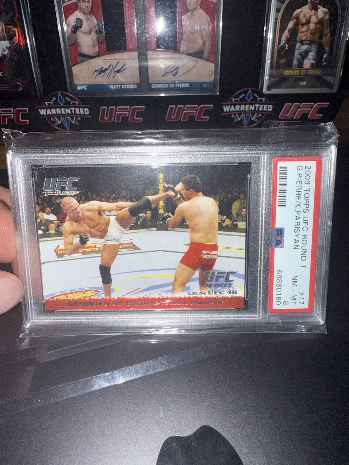 Topps UFC Round 1 2009 Rookie Base Georges St-Pierre Karo Parisyan #17 PSA 8