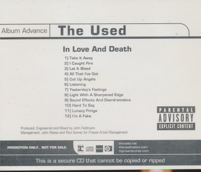The Used: In Love And Death Advance PROMO MUSIC AUDIO CD post-hardcore emo rock!