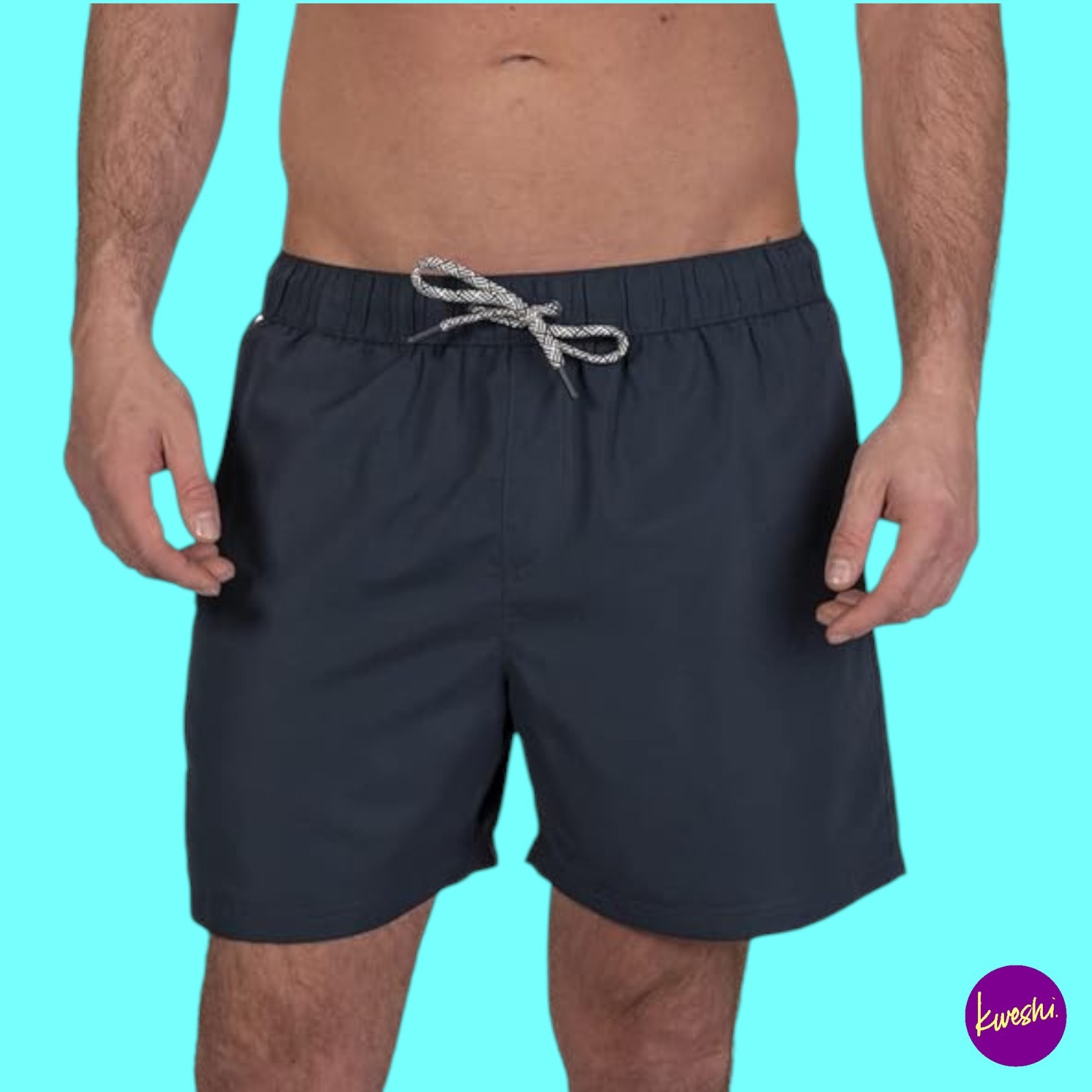 RIPT Men's Performance Swim Shorts, Quick Dry UV50 Trunks, Navy/White, UK S