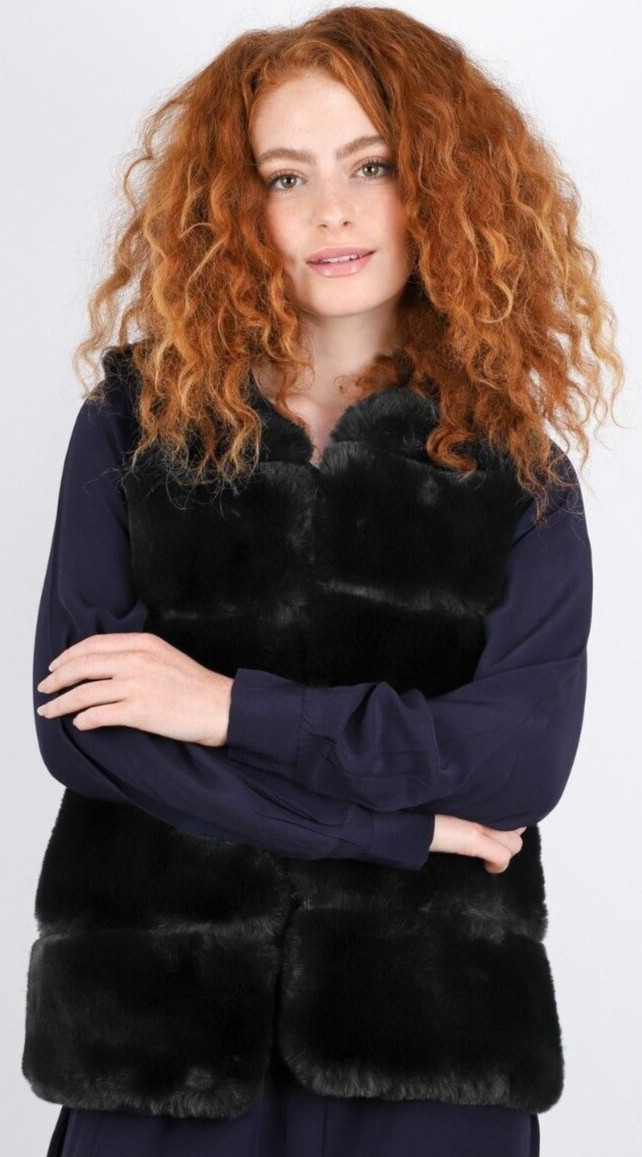 Rino Pelle Gilet Bodywarmer Faux Fur & Leather Size 12 Uk BNWT RRP £89.95 Black