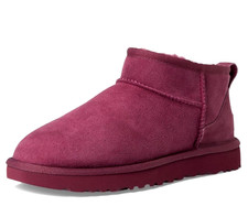 UGG Classic Ultra Mini Burnt Magenta Womens Size 8 Shearling Booties, Brand New