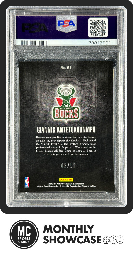 GIANNIS ANTETOKOUNMPO PSA 10 2013 PANINI CRUSADE #61 GOLD PRIZM ROOKIE RC 2/10 view 2