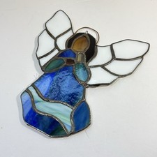 Handcrafted Stained Glass Angel Suncatcher Ornament Blue Gown Brown 6.75"