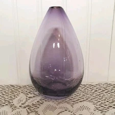 Art Glass Bottle/Bud Vase 6" Amethyst Hand Blown Teardrop Shape 