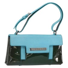 Borsa a tracolla BVLGARI vernice blu chiaro argento Auth 163382