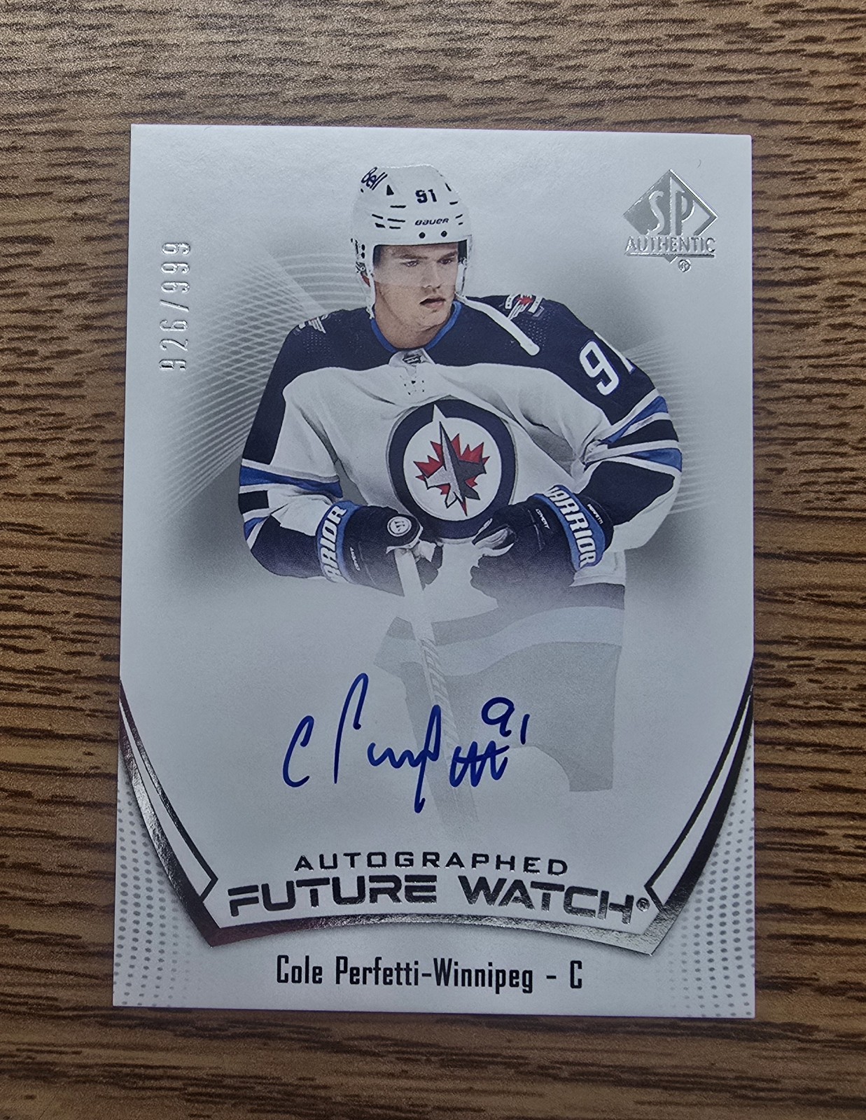 2021-22 SP Authentic COLE PERFETTI *FUTURE WATCH ROOKIE AUTO* /999 Jets #155