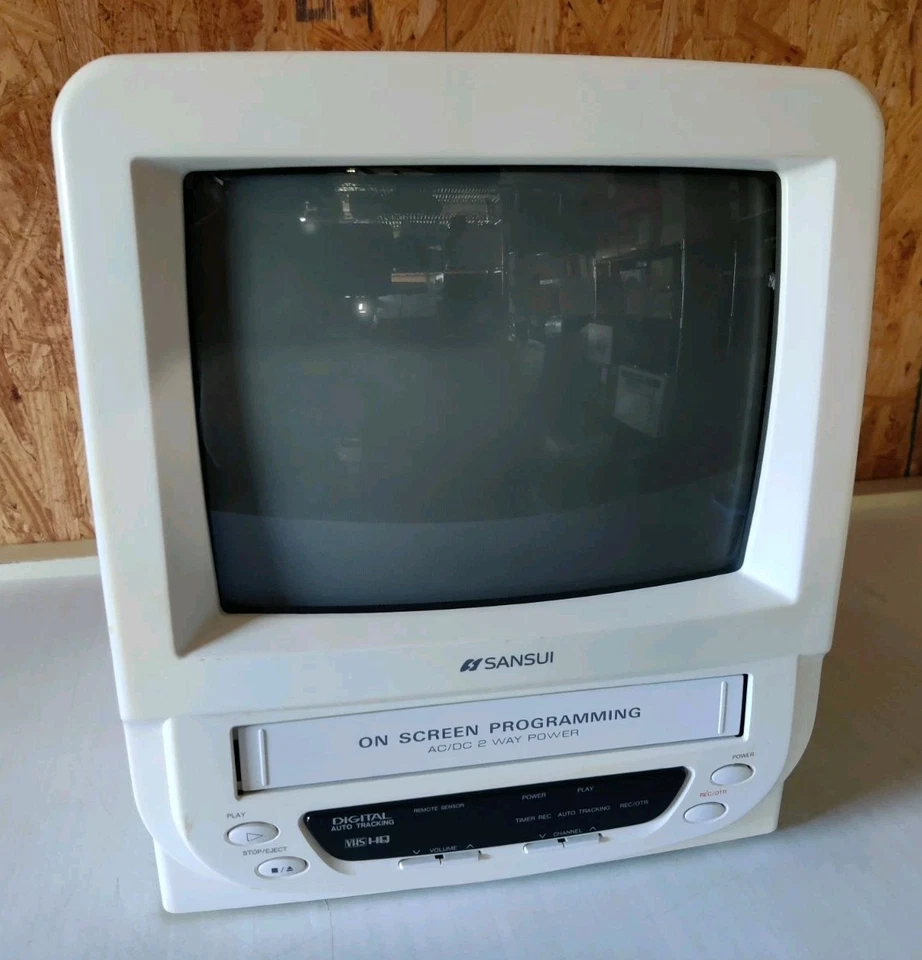 Rare White Sansui 9" COM0952 Color CRT TV VHS Retro Gaming *TESTED-BAD VHS-READ* - Image 3 of 4