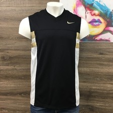 VINTAGE Nike Mens Y2K Basketball Jersey Sleeveless Mesh Black White Gold Size L