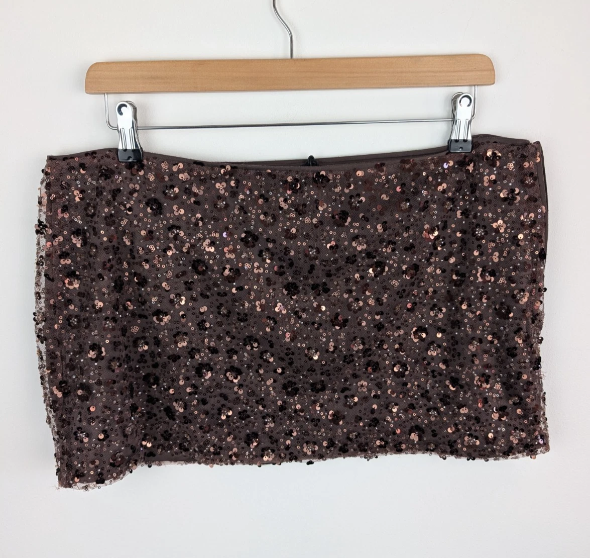 Minifalda Bershka para mujer XL marrón lentejuelas adornada con cuentas fiesta nueva con etiquetas