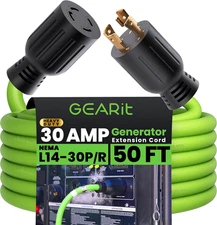 Gearit 30-Amp Generator Extension Cord, 120/250-Volt, 4-Prong, 7500W, NEMA L14-3