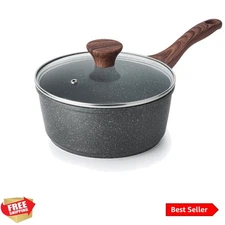Nonstick Saucepan with Lid, 2.5 Quarts Medium Pot with Swiss Granite Coating,...