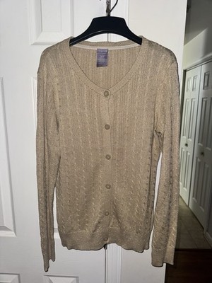 Laura Scott Cable Knit Sweater Women Large L Tan Gold Shimmer Cotton Blend 