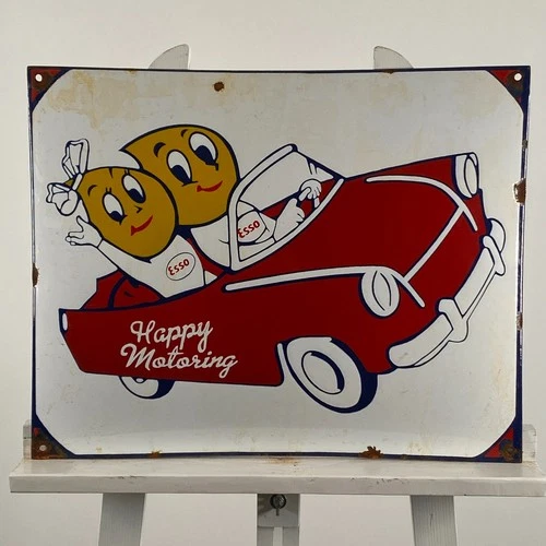 Esso Enamel Sign - 50x40cm (19.7x15.7") - Big Vintage Gas Station Porcelain Sign