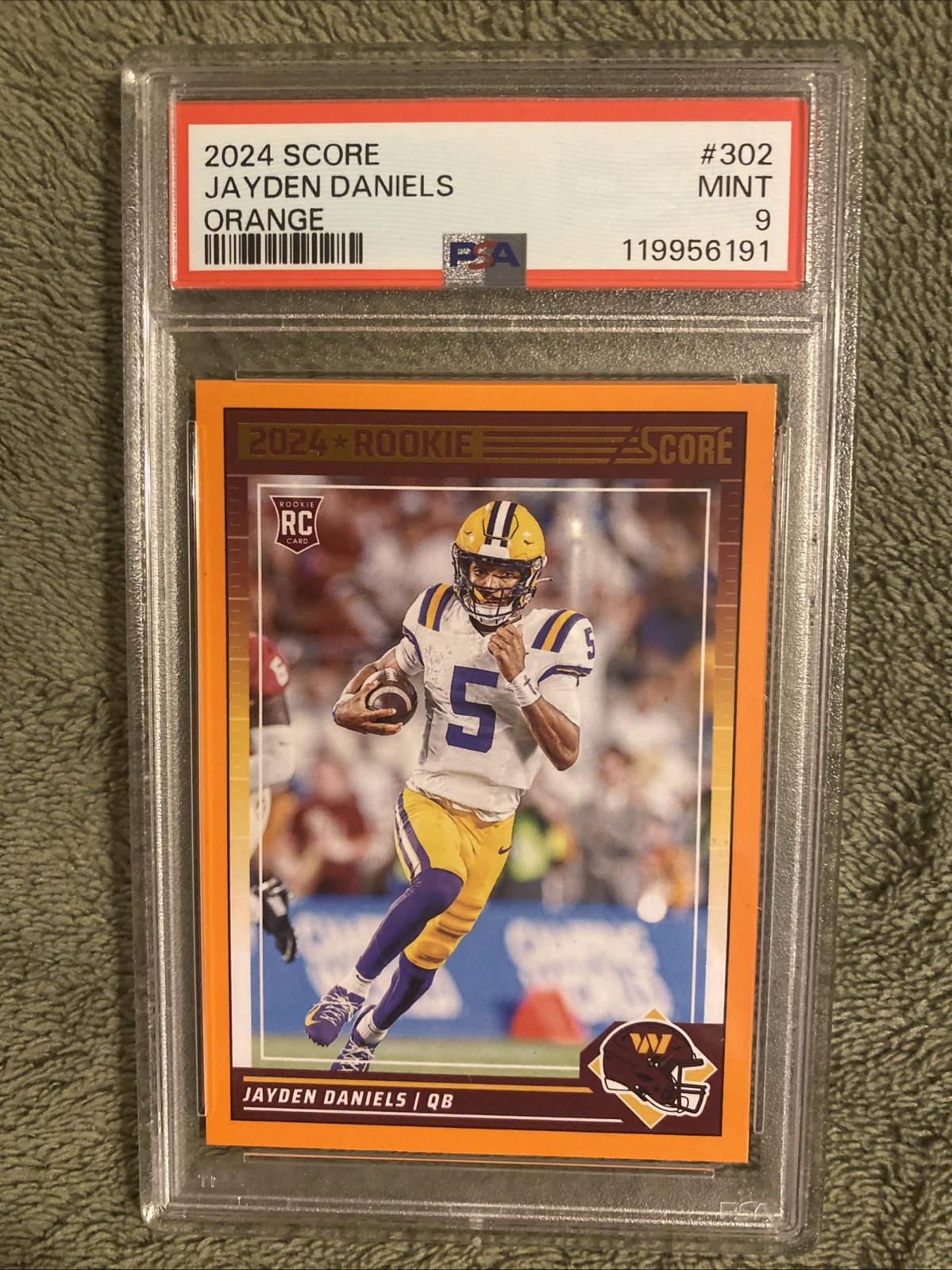 2024 Score Orange Parallel Short Print JAYDEN DANIELS #302 (RC) PSA 9 POP 5
