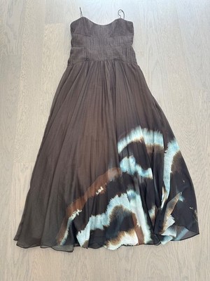 AMUR Sue Olive Green Pleated Maxi Chiffon Dress Tie Dye Gown - Size 6 | eBay
