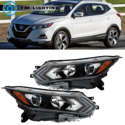 For 2020-2022 Nissan Rogue Sport Headlights Pair Projector Halogen w/LED Black