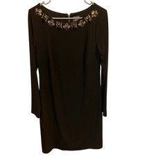 Vince Camuto Black Long Sleeve Sheath Size 8 Dress Jeweled Statement Zipper