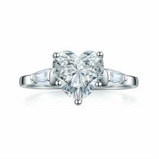 1.89Ct Heart Cut Lab Created Diamond Wedding Ring 14k White Gold Plated Silver