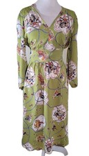 Loco Lindo Green Midi Dress Cowboy Rodeo Western Rayon V-Neck Vtg 40's Style