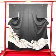 Japanese Kimono 'TOMESODE' Silk/Flower/flow/Traditional/Length:154cm N1034